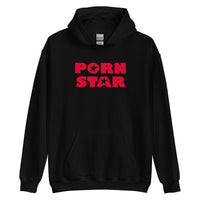 Red Porn Star Logo design on unisex hoodie, front view