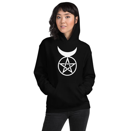 Horned God design on unisex hoodie, front view