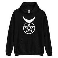Horned God design on unisex hoodie, front view