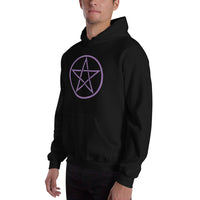 Purple Wiccan Pentagram design on unisex hoodie, left-front view