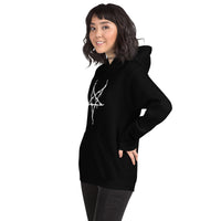 White Melting Inverted Pentagram design on unisex hoodie, left-front view