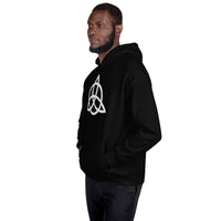 Celtic Triquetra design on unisex hoodie, left-front view