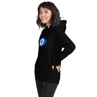 Curse of the Evil Eye design on unisex hoodie, left-front view