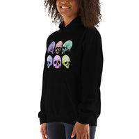 Pastel Death Skulls design on unisex hoodie, left-front view