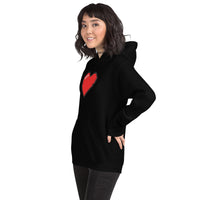 Pixel Heart design on unisex hoodie, left-front view