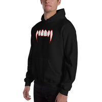 Bloody Vampire Fangs design on unisex hoodie, left-front view