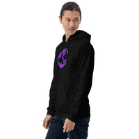 Purple Novelty Vampire Fangs design on unisex hoodie, left-front view