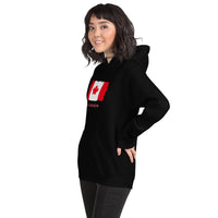 Canada Maple Leaf Flag design on unisex hoodie, left-front view