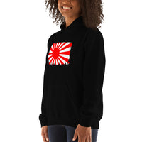 Japan Rising Sun Flag design on unisex hoodie, left-front view