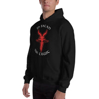In Satan We Trust 666 Goat Head design on unisex hoodie, left-front view