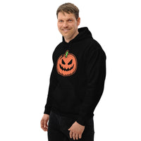 Scary Jack O' Lantern design on unisex hoodie, left-front view