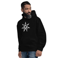 White Elven Star design on unisex hoodie, left-front view