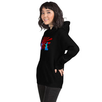 Samurai Duel Rising Sun design on unisex hoodie, left-front view