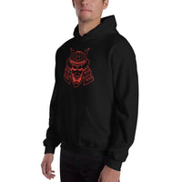 Red Samurai Kabuto Mask design on unisex hoodie, left-front view