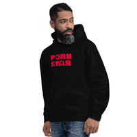 Red Porn Star Logo design on unisex hoodie, left-front view