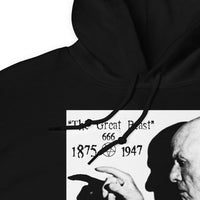 Aleister Crowley design on unisex hoodie, detail view