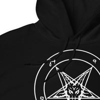 Sigil of Baphomet design on unisex hoodie, detail view