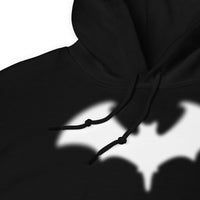 Blurry Bat design on unisex hoodie, detail view