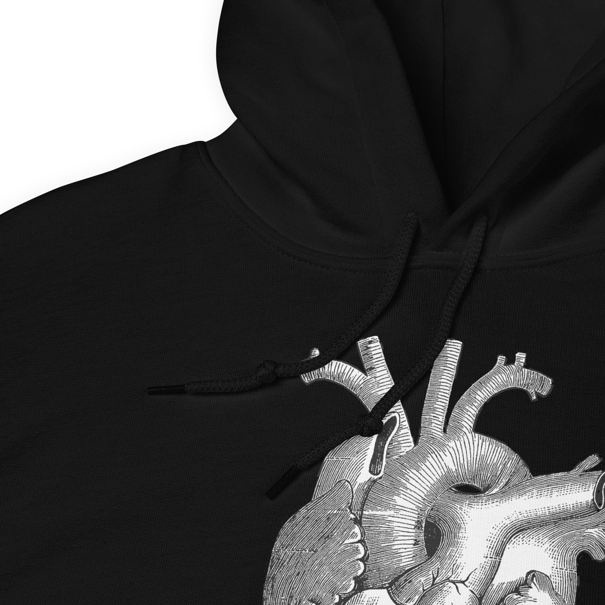 Anatomical Human Heart Medical Art Unisex Hoodie Sweatshirt Black and White - Edge of Life Designs