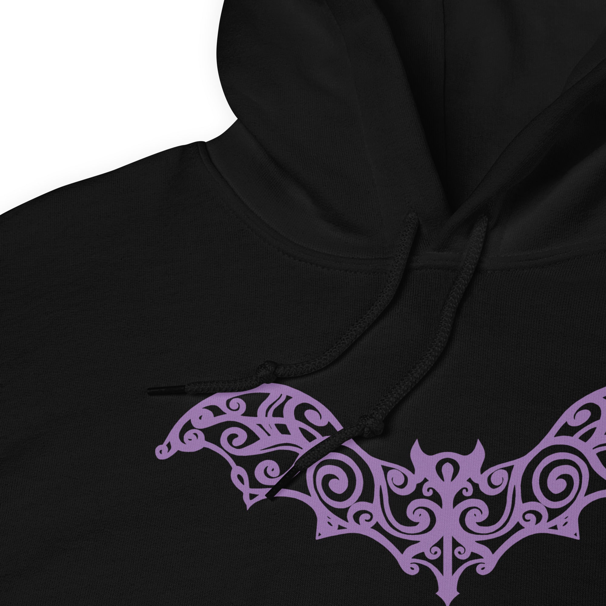 Gothic Wrought Iron Style Vine Bat Unisex Hoodie Sweatshirt Purple Print - Edge of Life Designs