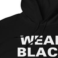Wear Black Drink Blood design on unisex hoodie, detail view
