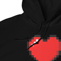 Pixel Heart design on unisex hoodie, detail view