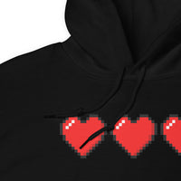 3 Heart Meter design on unisex hoodie, detail view