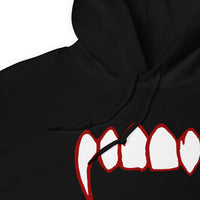 Bloody Vampire Fangs design on unisex hoodie, detail view