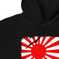 Japan Rising Sun Flag design on unisex hoodie, detail view