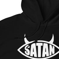 White Satan Fish design on unisex hoodie, detail view