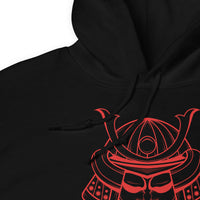 Red Samurai Kabuto Mask design on unisex hoodie, detail view
