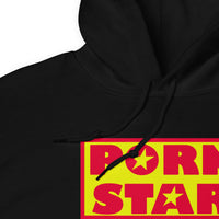 Yellow Red Porn Star Logo design on unisex hoodie, detail view