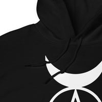 Horned God design on unisex hoodie, detail view