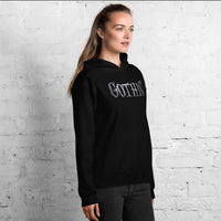 Gothic Spider Web design on unisex hoodie, right-front view
