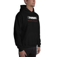 Lunar Moon Phases design on unisex hoodie, right-front view