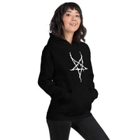 White Melting Inverted Pentagram design on unisex hoodie, right-front view