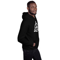 Celtic Triquetra design on unisex hoodie, right-front view