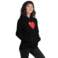 Pixel Heart design on unisex hoodie, right-front view