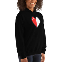 Pixel Half Heart design on unisex hoodie, right-front view