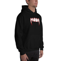 Bloody Vampire Fangs design on unisex hoodie, right-front view