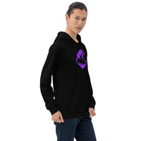 Purple Novelty Vampire Fangs design on unisex hoodie, right-front view