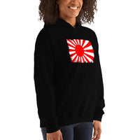 Japan Rising Sun Flag design on unisex hoodie, right-front view