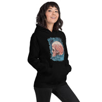 Mystical Blood Skull Side design on unisex hoodie, right-front view