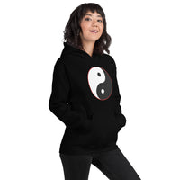 Yin Yang Symbol design on unisex hoodie, right-front view