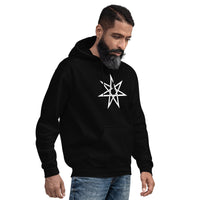 White Elven Star design on unisex hoodie, right-front view