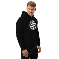 White Deadly Swirl design on unisex hoodie, right-front view