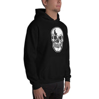 Halloween Human Skull design on unisex hoodie, right-front view