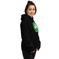 Silver Shamrock Novelties design on unisex hoodie, right-front view