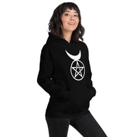 Horned God design on unisex hoodie, right-front view