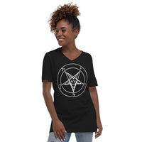 Sigil of Baphomet design on unisex V-neck shirt, front view